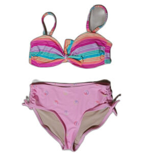 No Boundaries bikini Womens S 3-5 rainbow top pink bottom peace symbols kids XL
